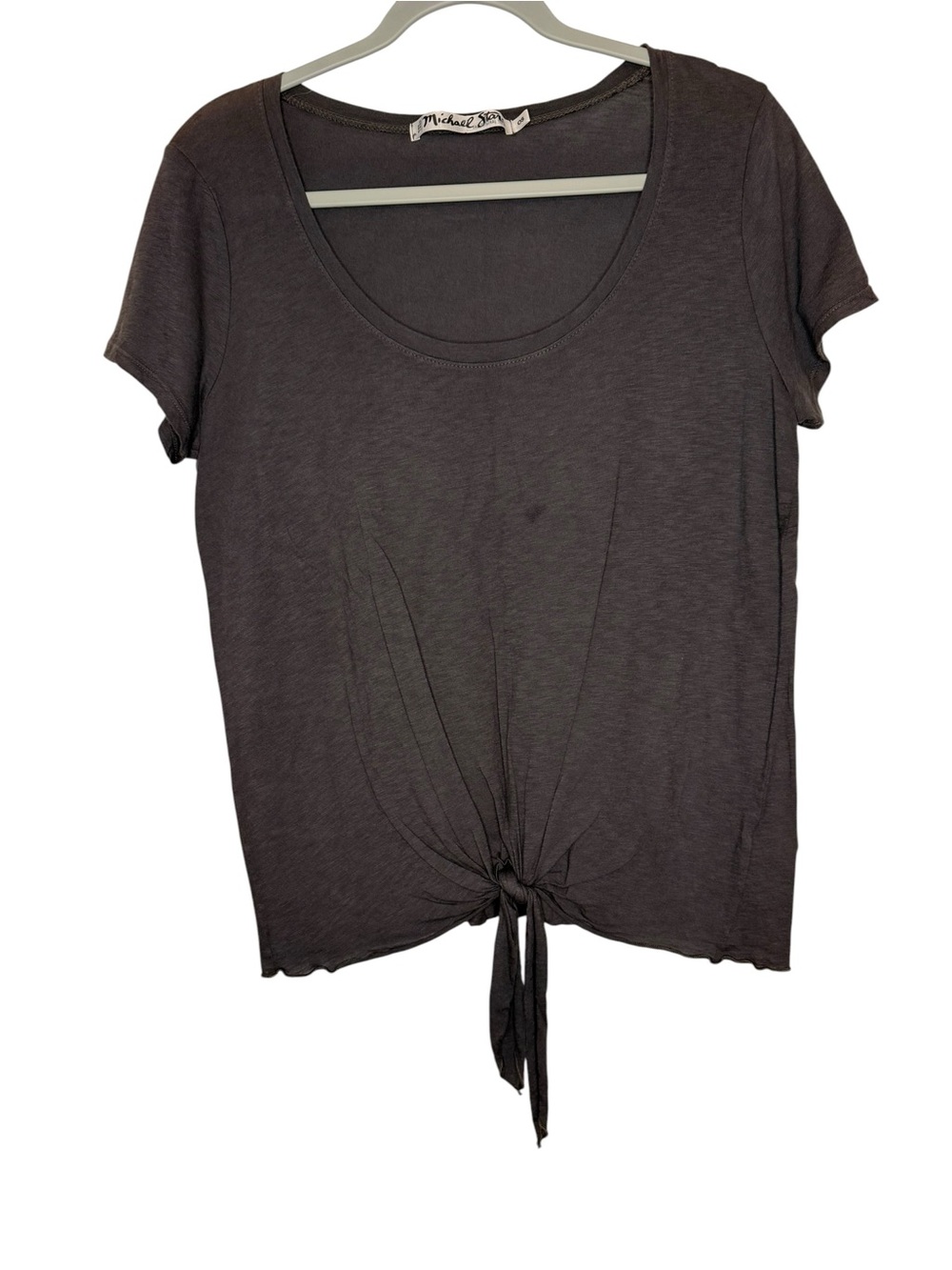 Michael Stars Charcoal Tie-Front Scoop Neck Tee One Size